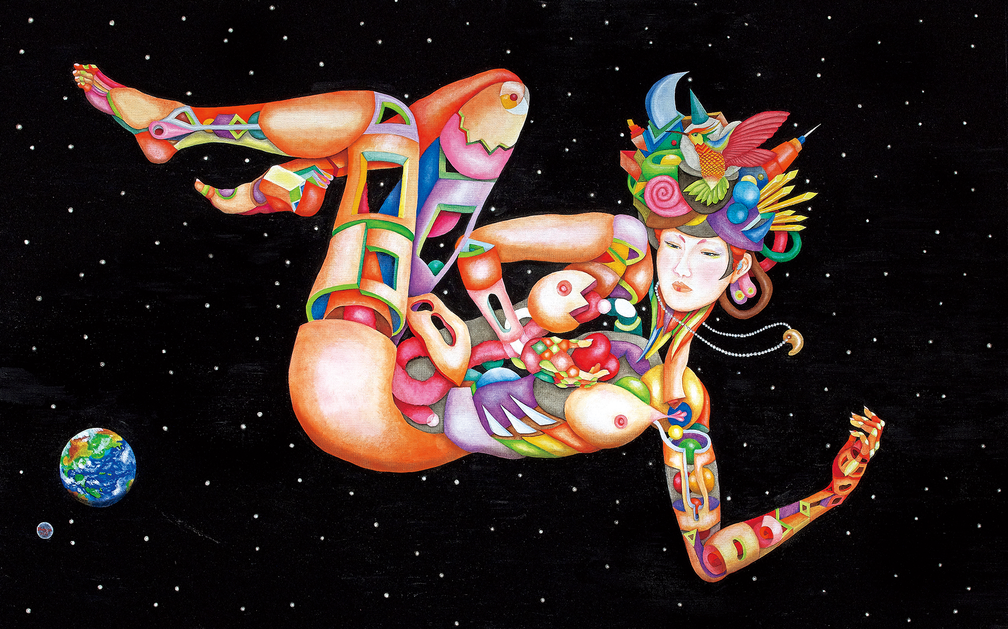 《AI Girl in Space》2018年　71.5×115.5cm　油彩、キャンバス